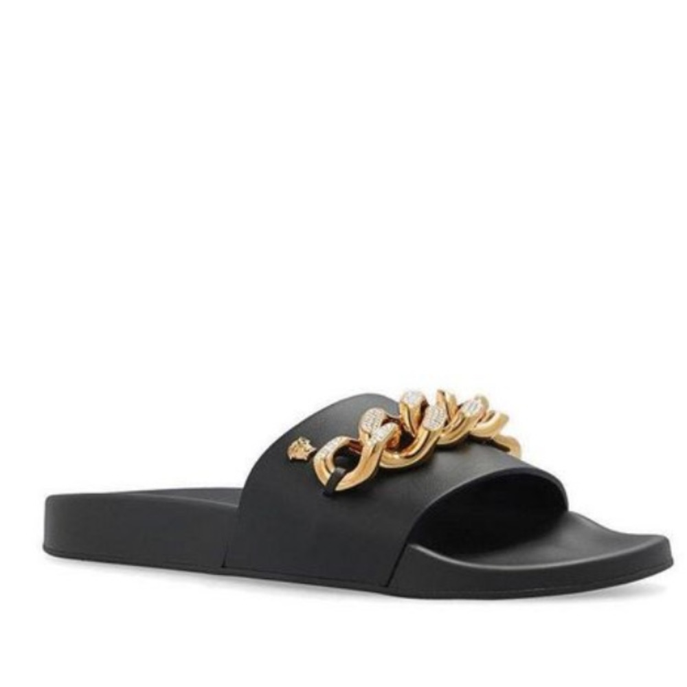 Women's Versace Black Chain-link Embellished Slides size 37